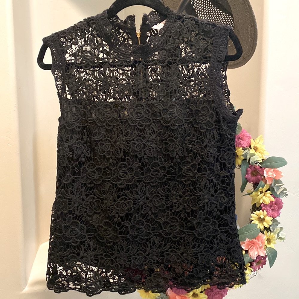 Nanette Lepore floral lace high neck top.